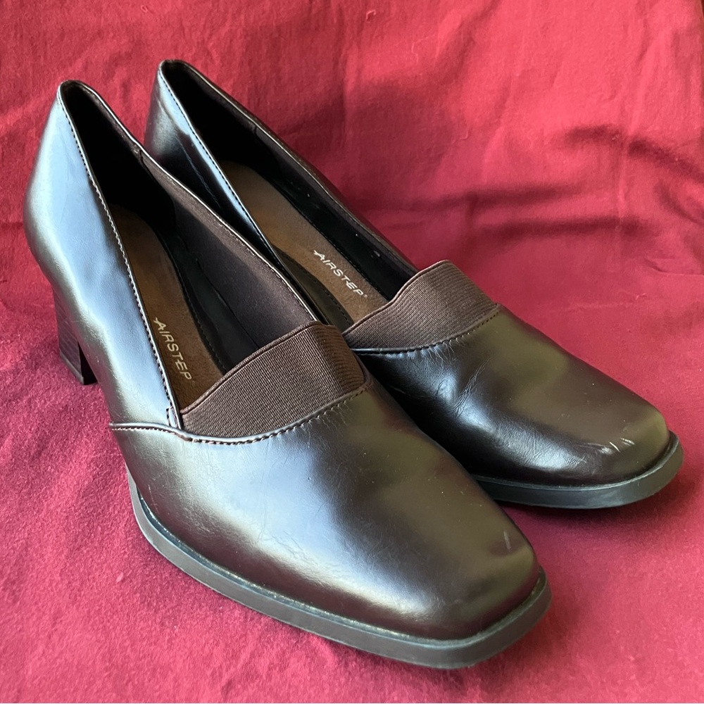 Dark Brown Elastic and Leather Women's Heels